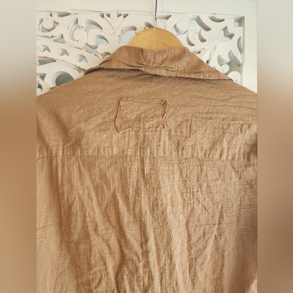 Q HOUSEBOF BASICS BROWN GAZE BLOUSE ORGANIC FRONT BUTTON UNISEX SMALL - Picture 12 of 13
